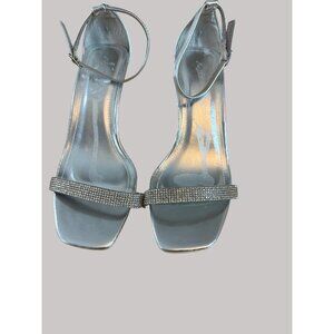 Anne Michelle Womens Silver Rhinestone Strap High Heeled Sandals Size 9